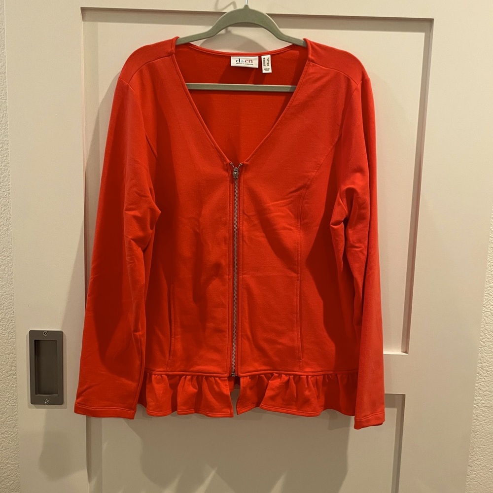 Denim And Co Zip Up Top Shirt Jacket L Red